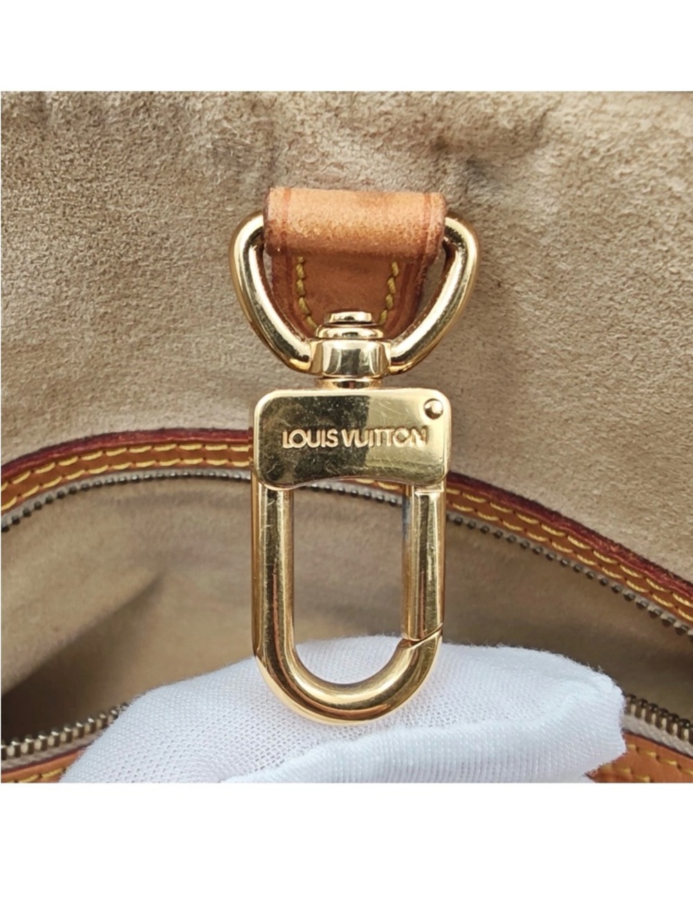 Louis Vuitton Damier Azur Check Canvas Tote with Tan Leather & Gold Hardware - Picture 13 of 14